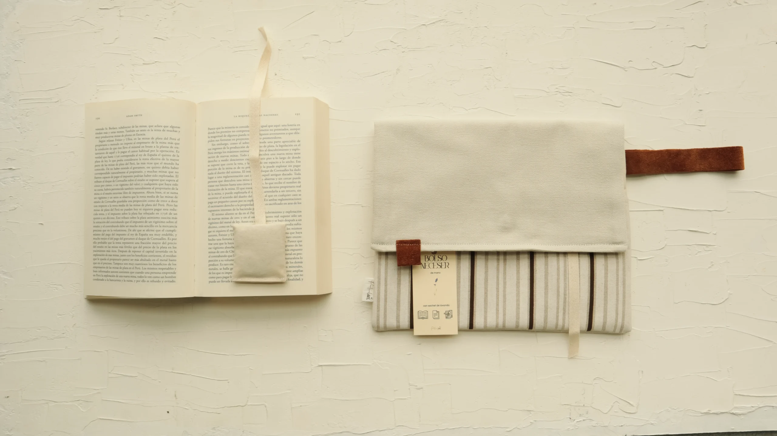 Bolso de Tela para Libros Ibiza artesanal en lona natural